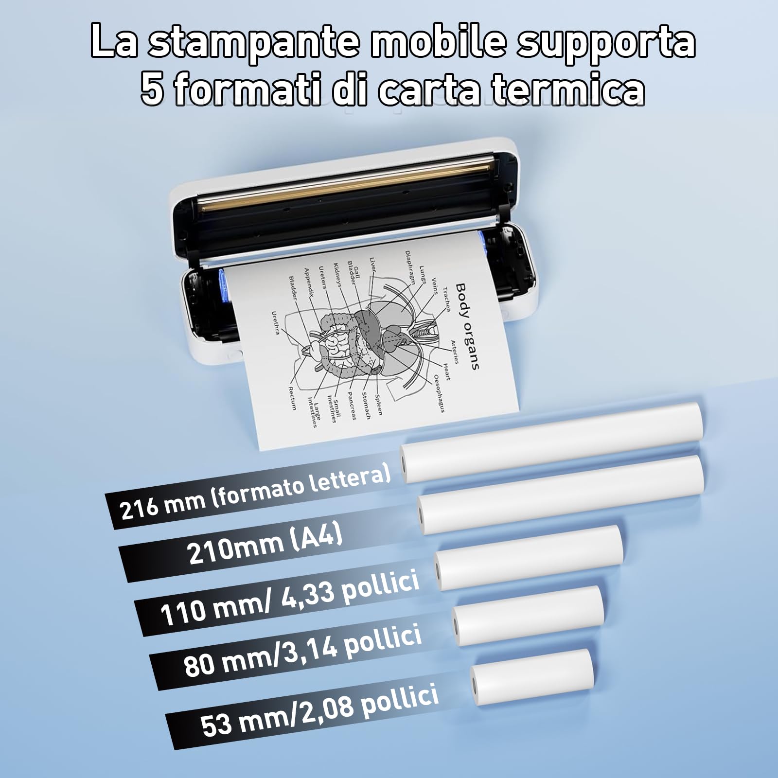Stampante Termica Portatile Bluetooth - Senza Inchiostro | Per A4/A5 | Android E IOS | Batteria Integrata - Foto 4