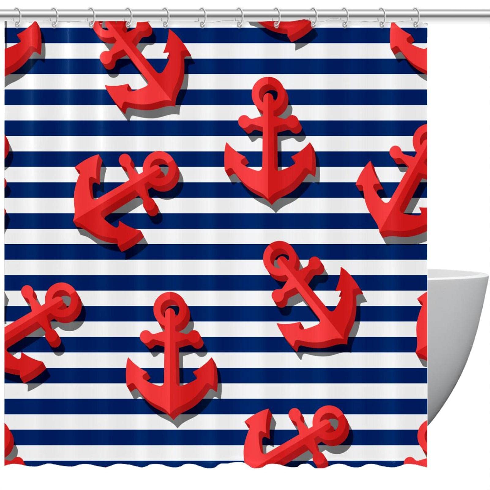 Rideau de douche imperméable motif ancre marine pour une ambiance spa de mer