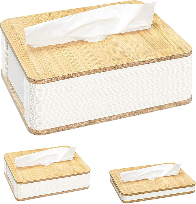 Bamboo Tissue Box Wooden Tissue Holder Box with Flexible