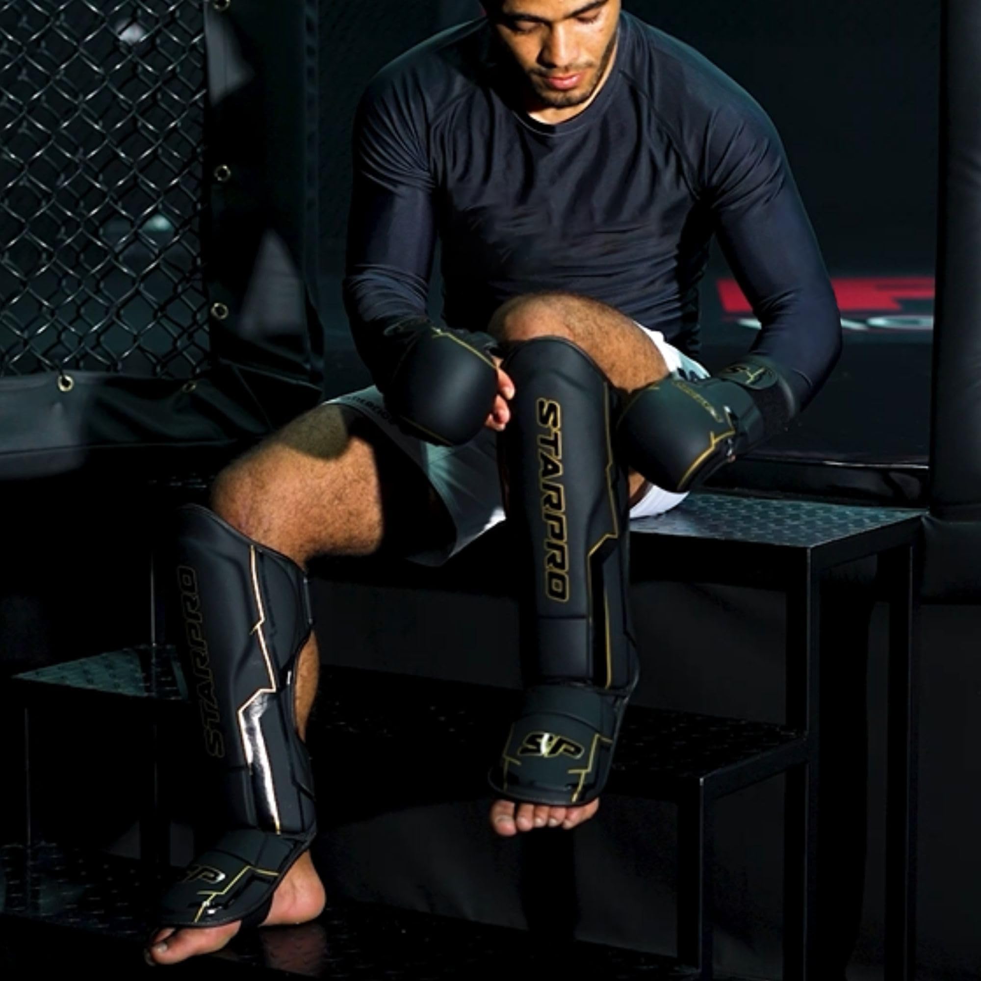 Ochraniacze na golenie Starpro Apex Wysokiej jakości skóra PU do muay thai, MMA i kickboxingu – lekkie, wytrzymałe, zapewniają pełną ochronę nóg