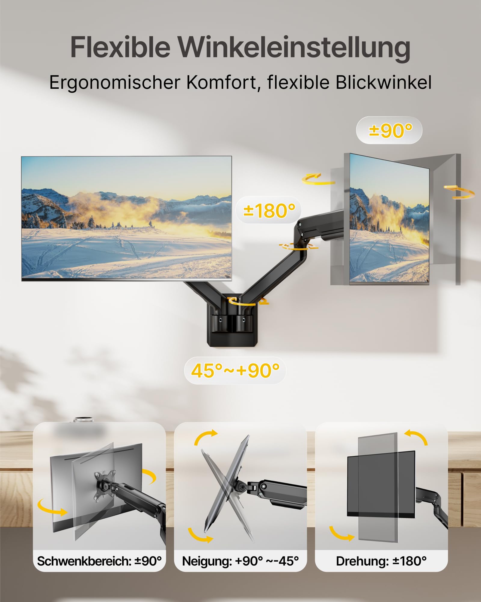 monTEK Doppel Monitor Wandhalterung für 2 Monitore 17-32 Zoll | VESA 75x75/100x100, bis 9 kg pro Arm,Höhenverstellbarer Dual Monitorarm Wand, Schwenkbare Bildschirmhalterung，Schwarz