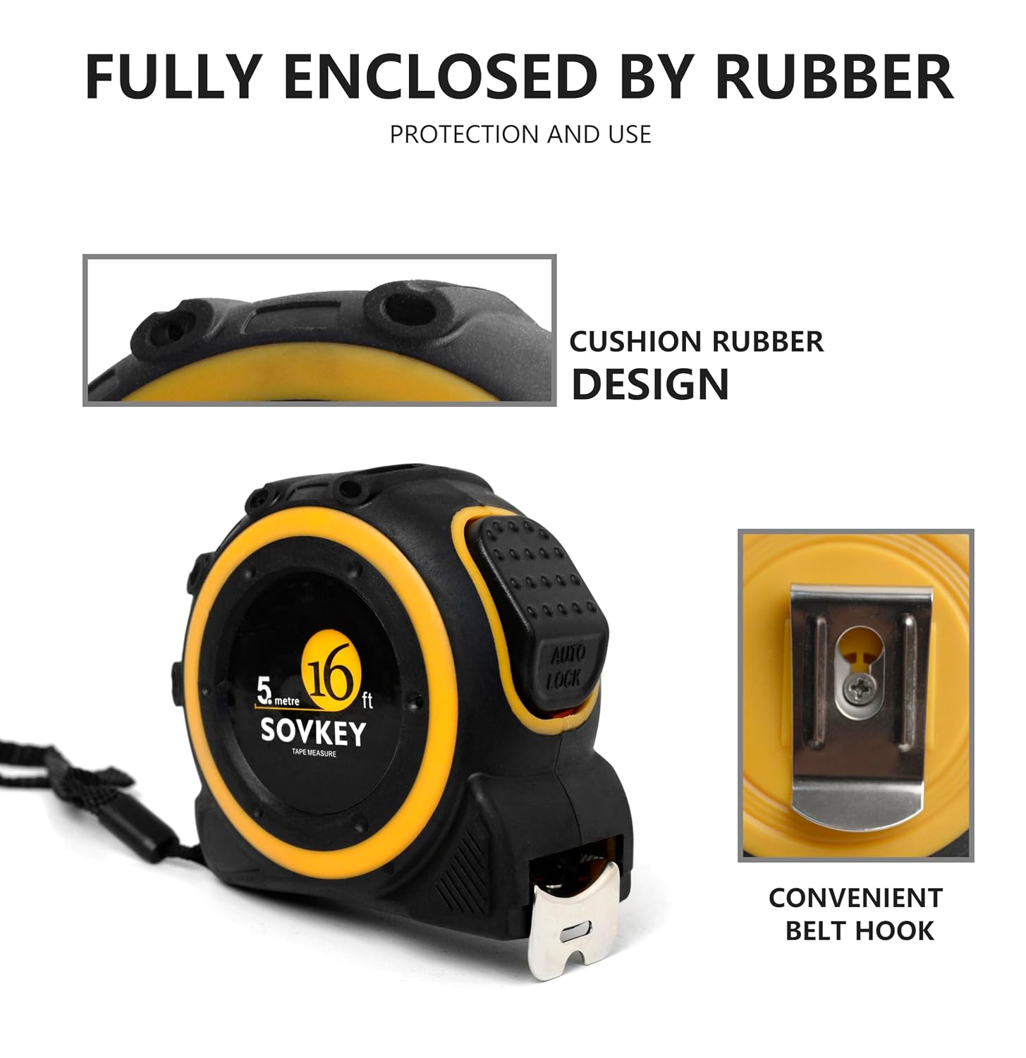 16ft(5-Meters) Tape Measure, Self-Lock, Dual Scale,Easy Read Measuring Tape, 6 Pieces