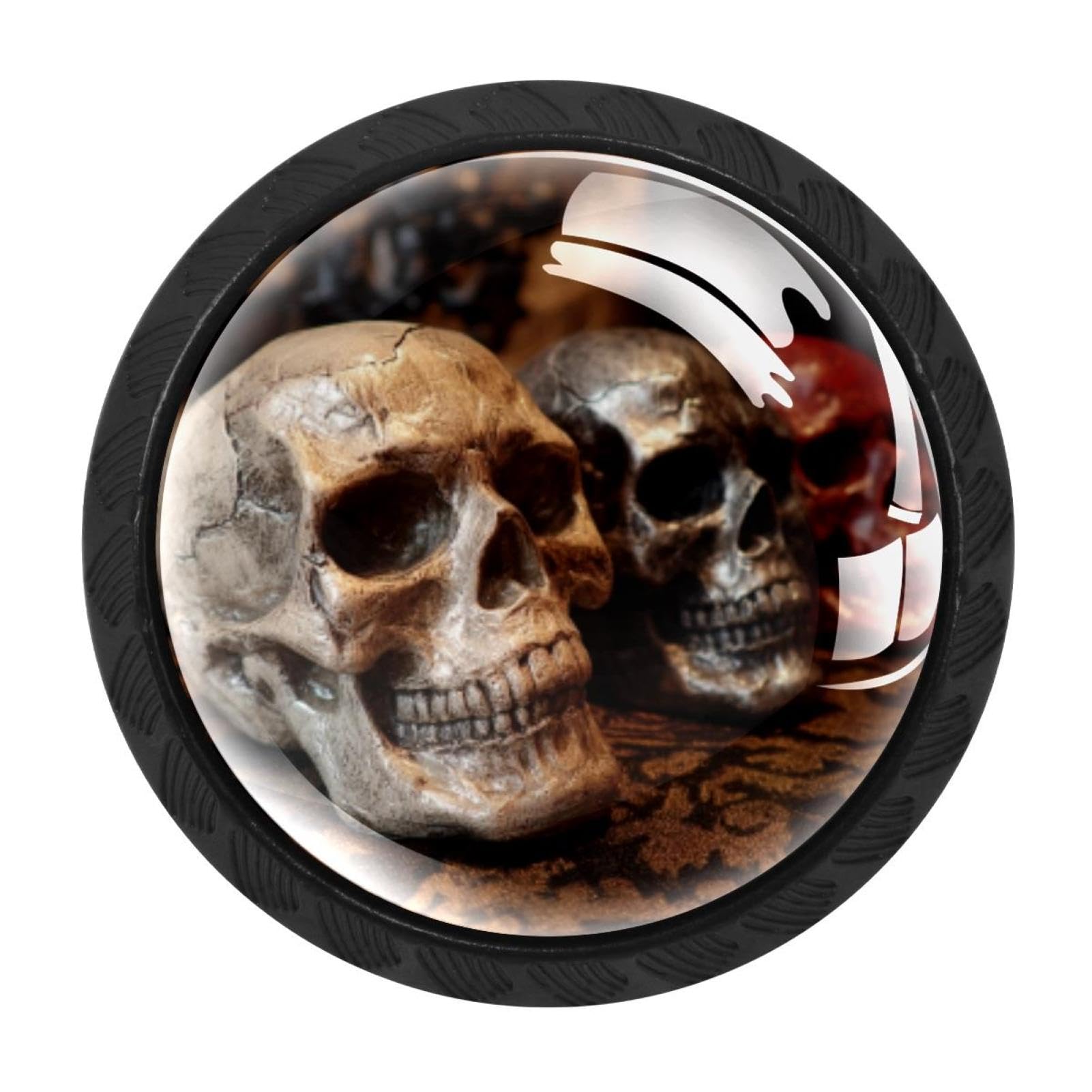 CHENZZZZ Halloween Scarry Skulls Colorful Drawer Pulls 4 Pcs Handle Glass Door Cabinet Knobs Home Office Kitchen Wardrobe Cupboard Hardware for Dresser Drawers