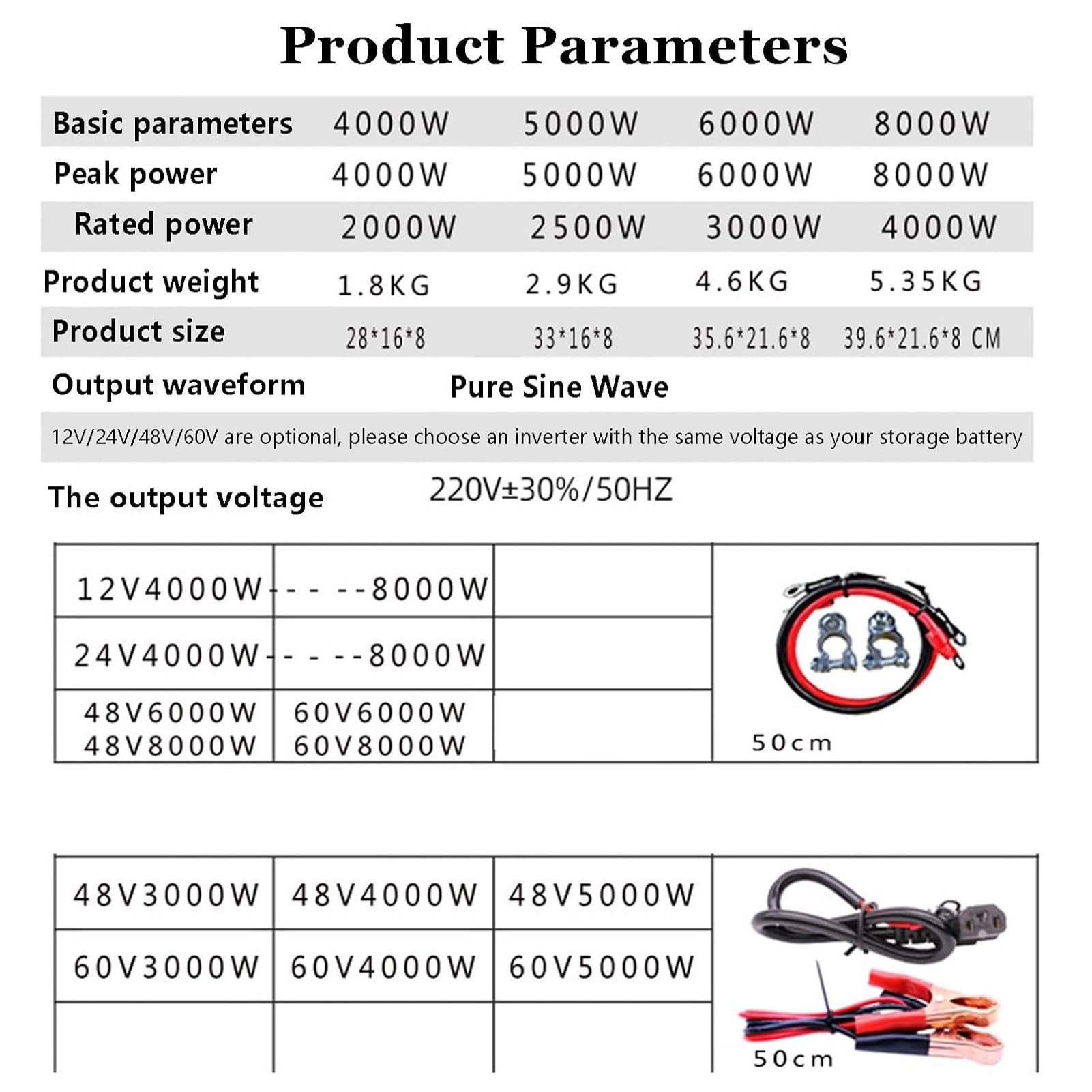 5000W-9000W hybrydowy falownik sinusoidalny DC 12V24V48V60V AC 220V Konwerter samochodowy z diodą LED na przetwornicę sinusoidalną prądu przemiennego Samochód,48V5000W
