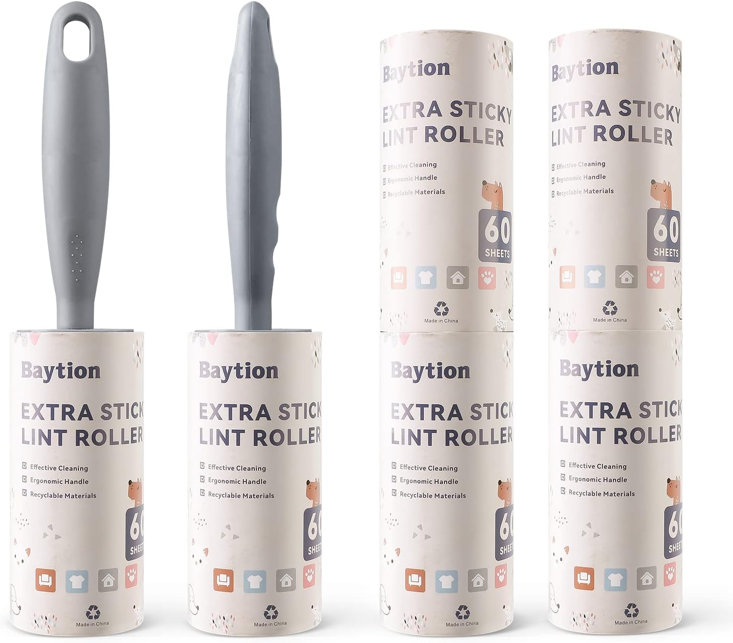 Lint Roller Remover Hair Kit- Extra Sticky Reusable Lint Remover with 360 Sheets(6 Rollers+2 Upgraded Handles)-Fluff Brush for Clothes/Furniture/Bed/Car/Dog Cat Hair/Carpet/Dust