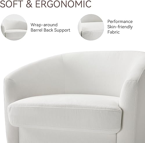 Miniatura 3 de Silla giratoria con diseño de barril, sillas redondas de tela de chenilla para sala de estar, modernas sillas de rincón de lectura cómodas tapizadas