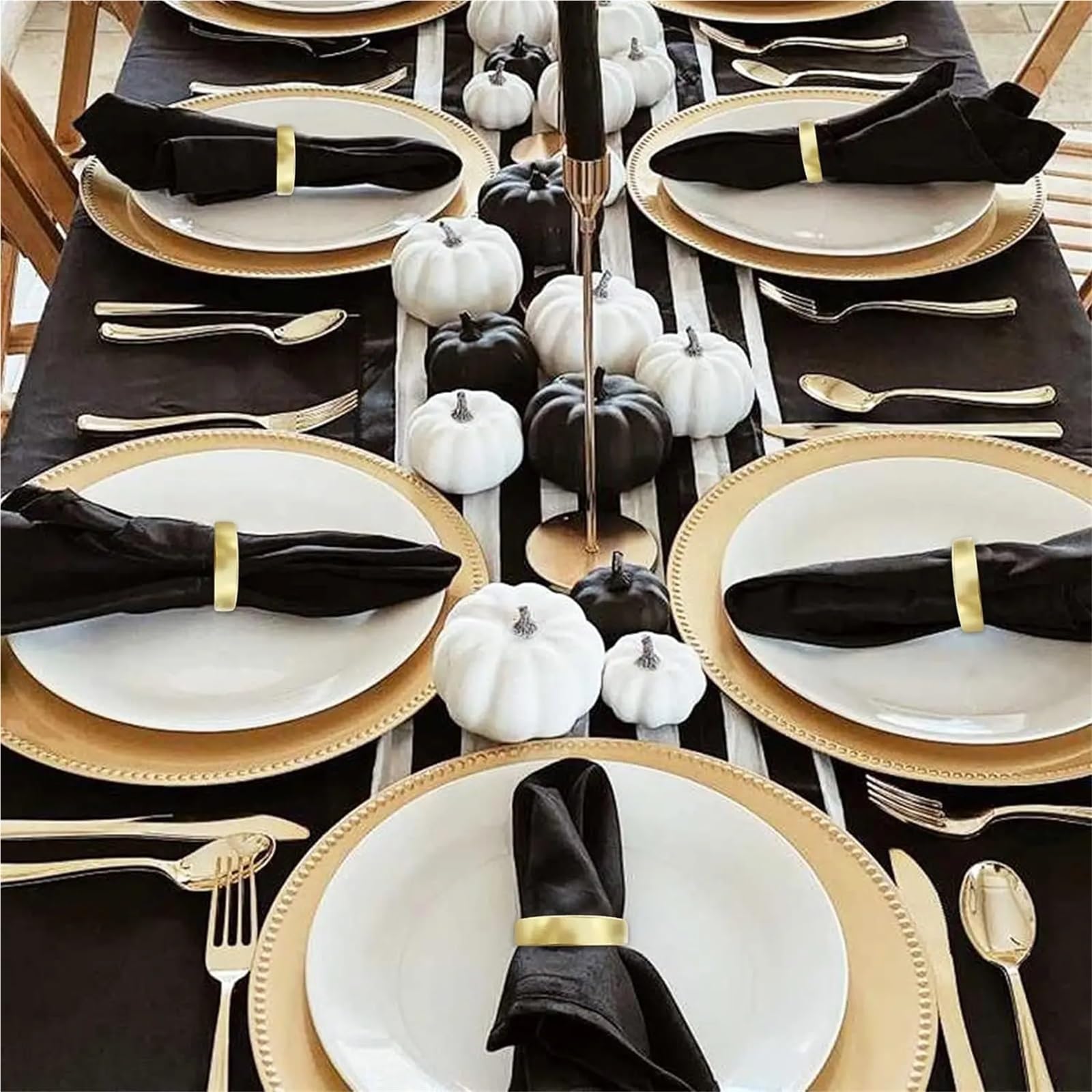 Lot de 48 ronds de serviette en forme de D pour décoration de table de fête de Noël (doré)