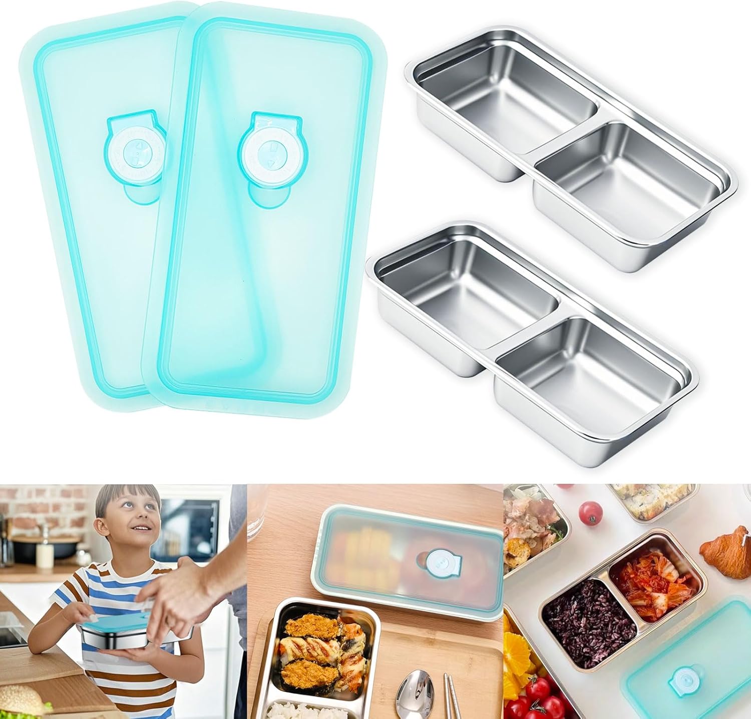 2pcs Grab and Go Snack Containers Stainless Steel, Reusable Snack Condiment Containers with Lids, Double Compartment Food Lunch Meal Container Prep for Travel, Small Packs Container - Image 6