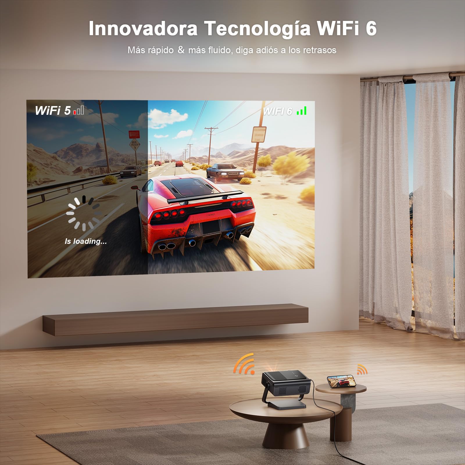 【App Oficial & Auto Focus/Keystone】 30000 Lumen Smart Proyector 4K Soporte WiFi 6 Bluetooth Full HD 1080P, VOPLLS Proyector Portatil con Dolby Audio Projector Cine en Casa para iOS/Android