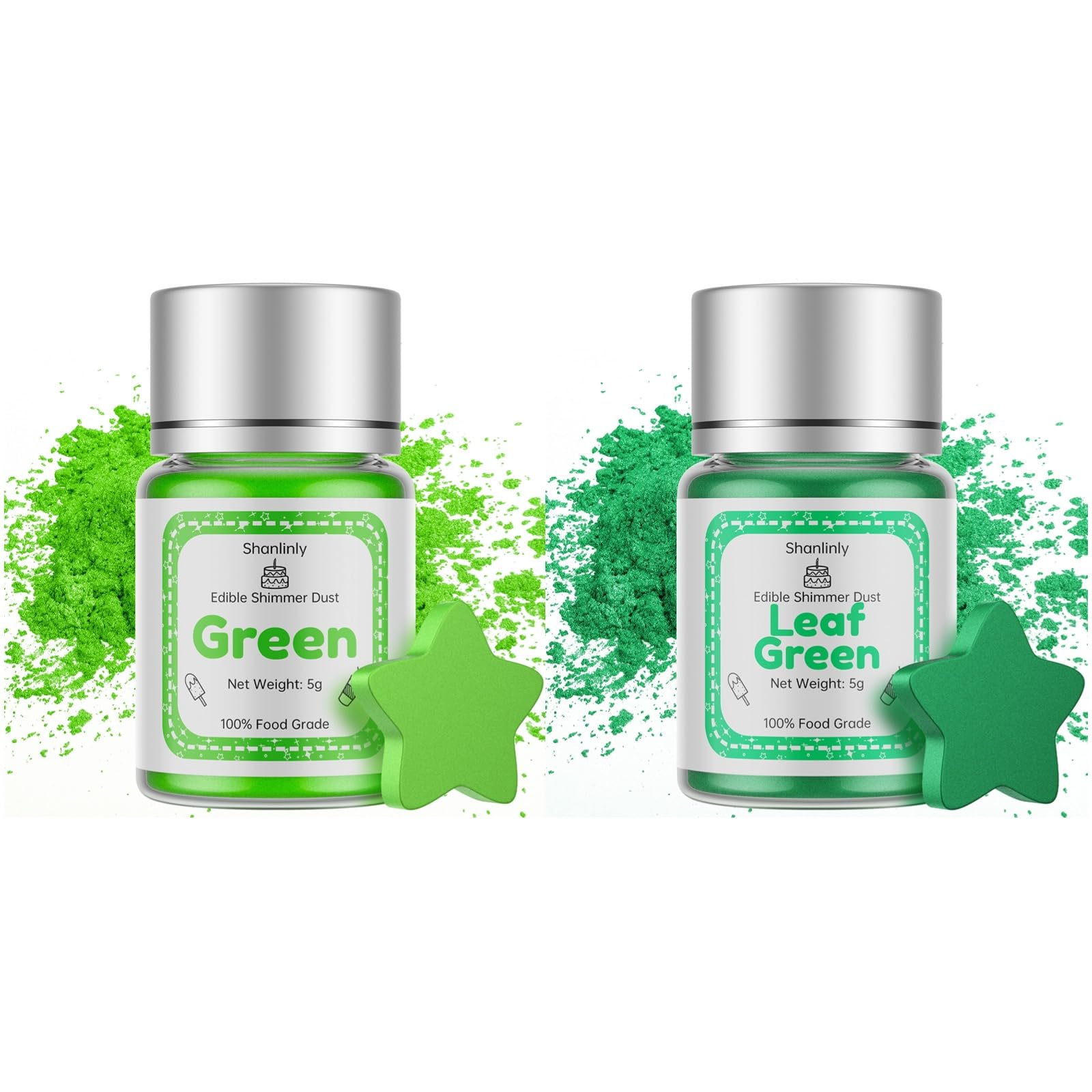 St. Patrick's Day Green Luster Dust Edible Glitter for Cakes Drinks Set - 5g Food Grade Green Cake Dust Shimmer Powdered, Edible Metallic Powder Food Coloring for Chocolates, Fondant Decorating, Vegan