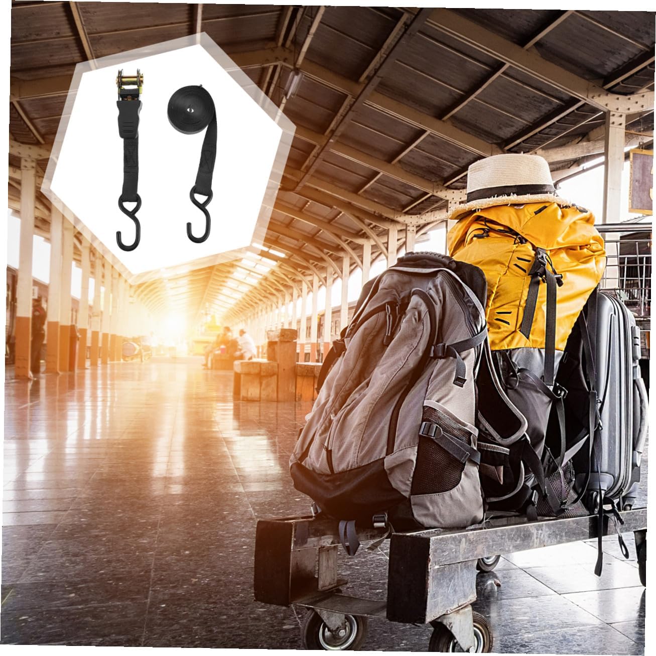 2sets Luggage Binding Straps Cargo Fixing Straps for Motorcycle and Car Transport Environmental-Friendly Tightening Ropes Easy to Use Black