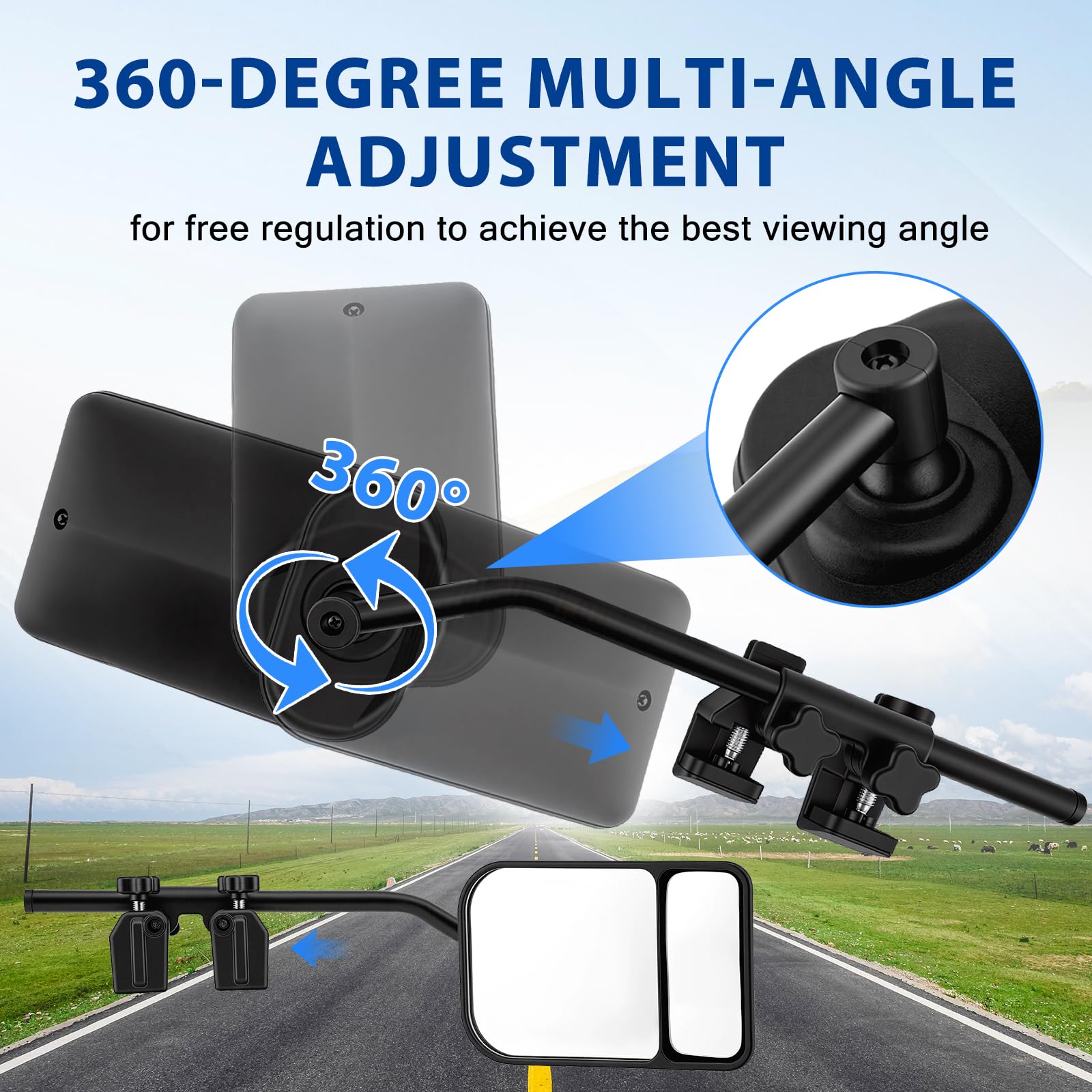 Universal Caravan Towing Mirrors Pair - Adjustable Wing Mirror Extensions with Clamps & Straps for Cars, 4x4s, Motorhomes - Eliminate Blind Spots (Style C) - 4