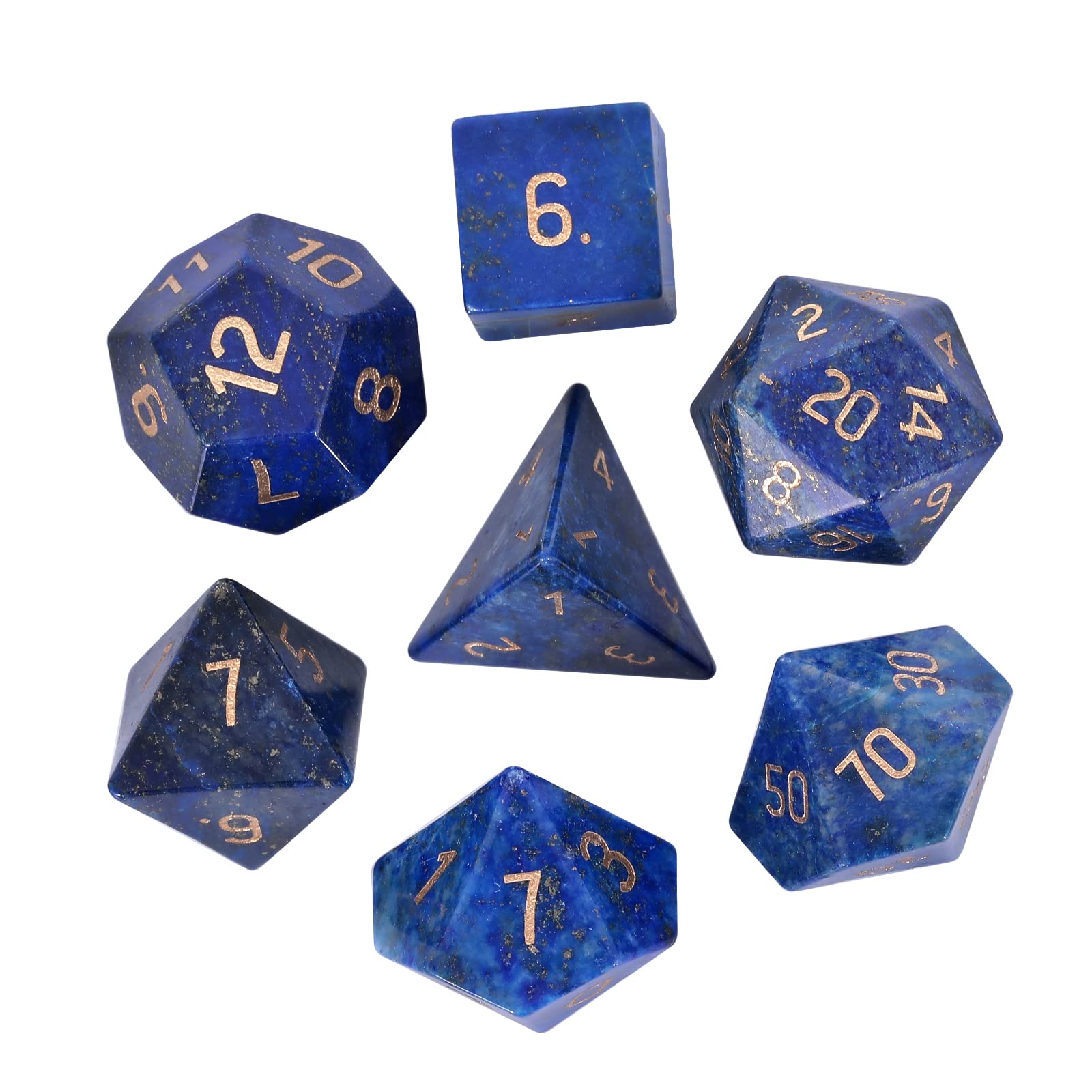 Loveliome 7 PCS Polyhedral DND Dice Stone Crystal Set for RPG Role Playing Games Dungeons and Dragons Table Games, Lapis Lazuli