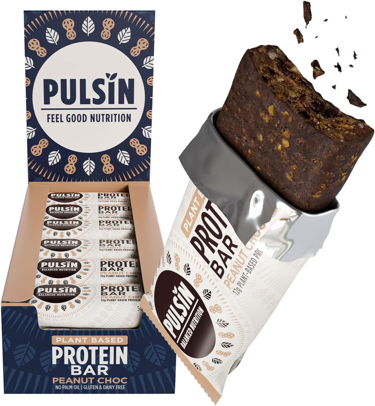 Peanut Choc Chip Vegan Protein Bars - 18 x 50g - 12.3g Protein, 5.4g Fibre, 234 Kcal Per Serving - Gluten Free, Plant Based, Palm Oil Free & Dairy Free Snack Bar