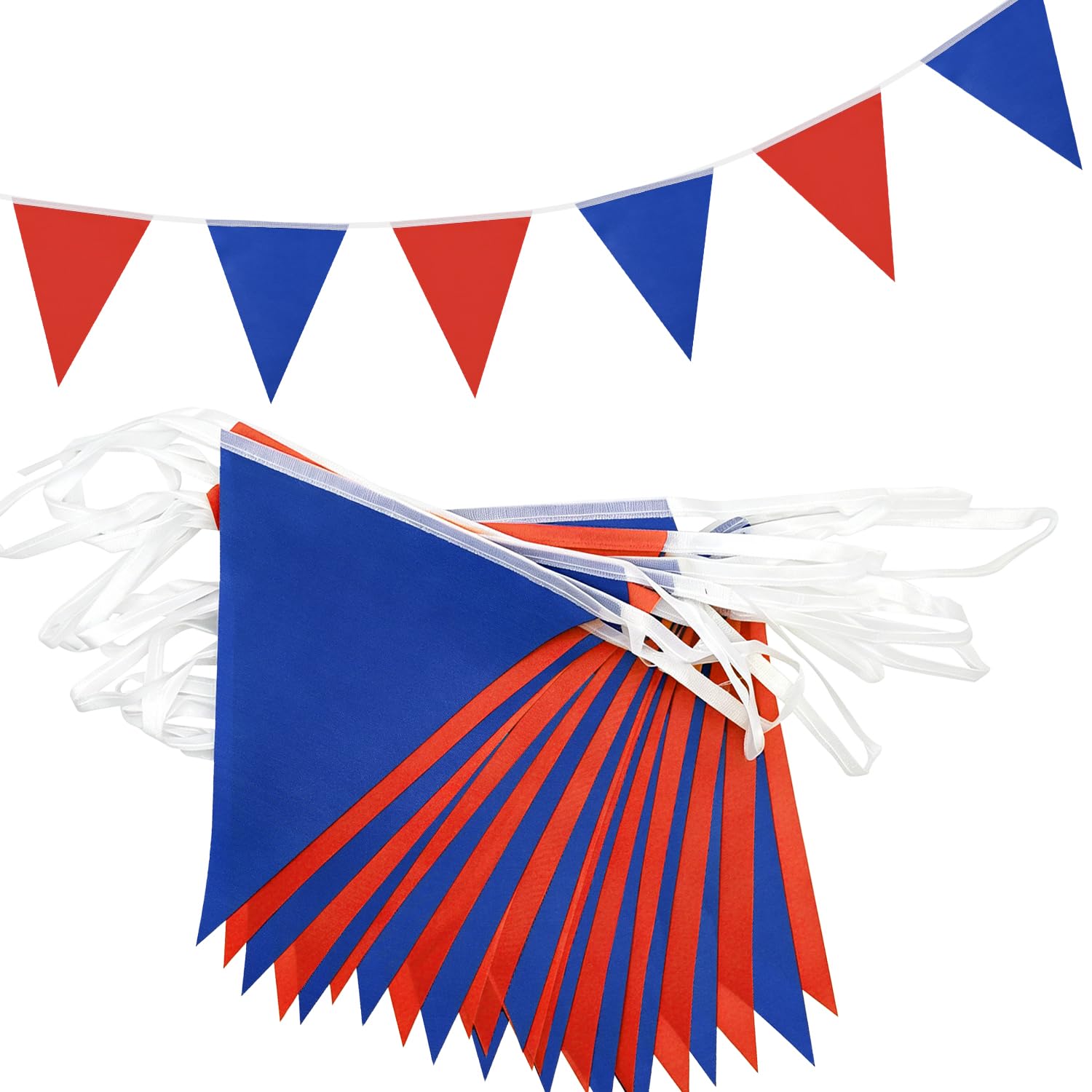 20m 52pcs Blue Red Bunting Banner, QRTDXP 16x21cm Reusable Blue Red Triangle Flags Garland for Birthday Wedding Party Sports Events Celebration Indoor Outdoor Decoration