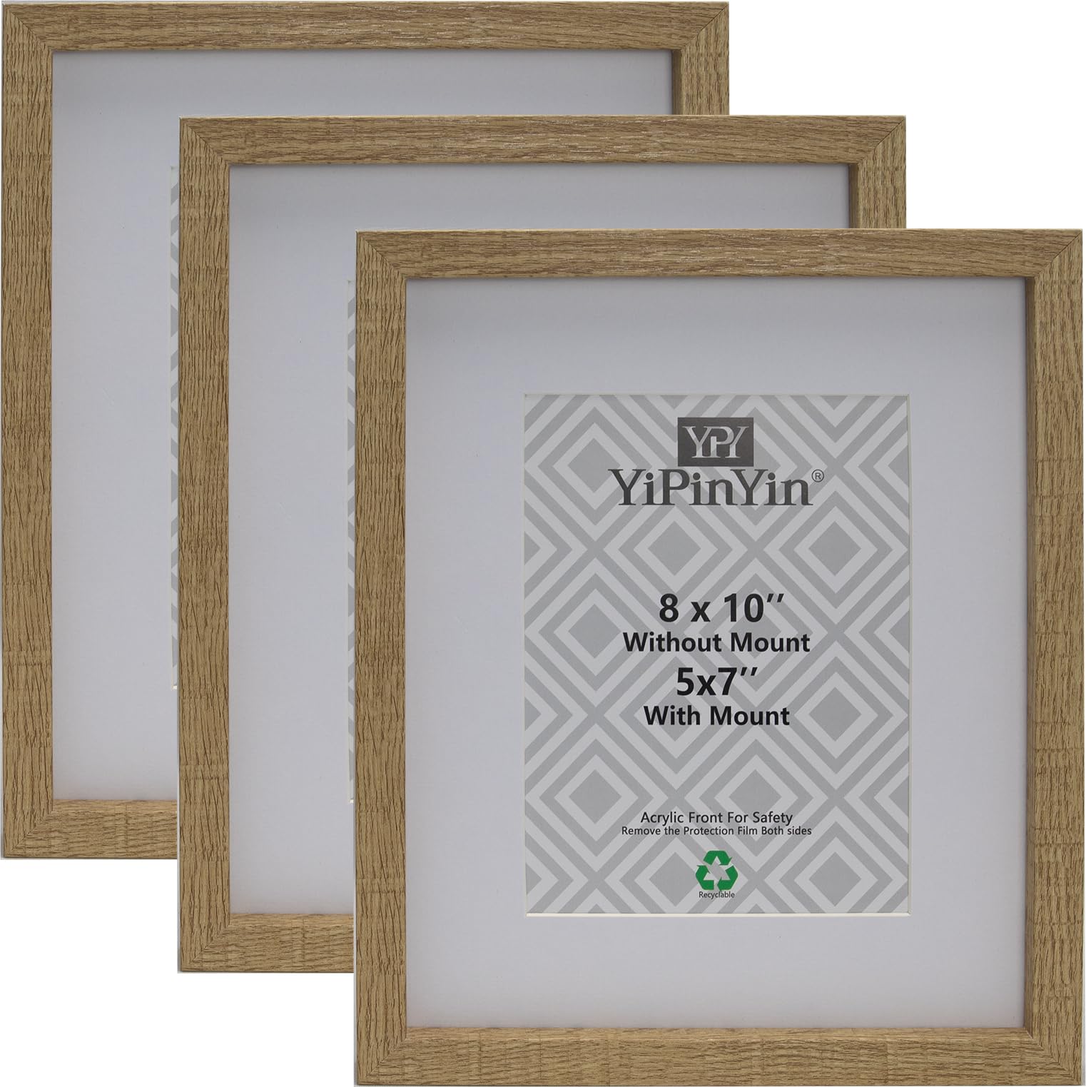 8x10'' Wooden Picture Frame Set of 3 with Acid Free Mount for 5x7'',8x10'' Gallery Wooden Photo Frames,5x7'' Boxed Picture Frame for Tabletop and Wall Mounting