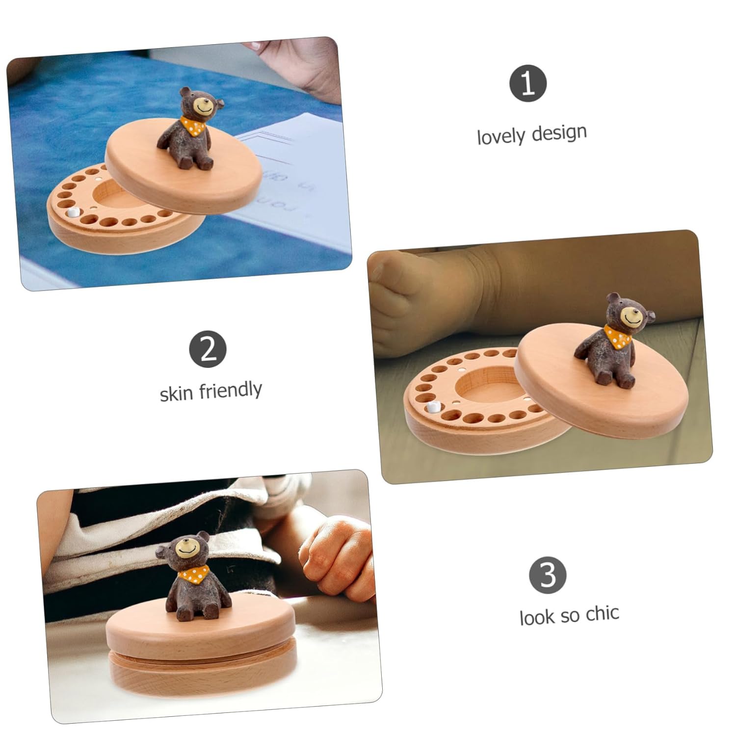 UPKOCH Teeth Container Wooden Keepsake Box for Teeth and Lanugo Hair Unique Showers and Birthdays Safe and Smooth for Newborn Memories