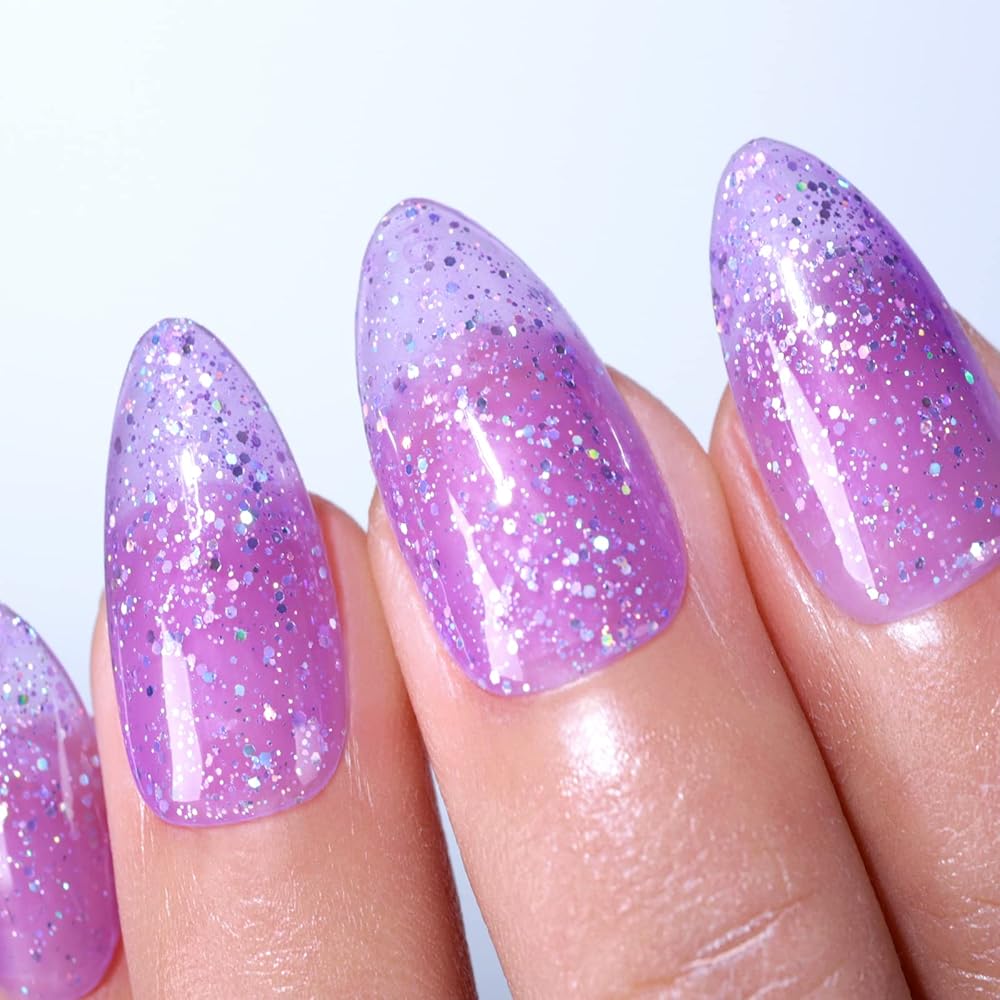 Imtiti Glitter Gel Nail Polish - 0.5 Fl Oz Lavender Purple Soak Off LED UV Manicure Kit for Women Girls - DIY Nail Art Starter