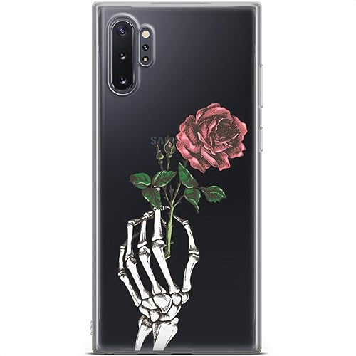Funda de teléfono compatible con Samsung Galaxy S23 Ultra S22 5G S21 FE S20 S10 Note 20 Flor gótica flexible y ligera mano esqueleto rosa diseño