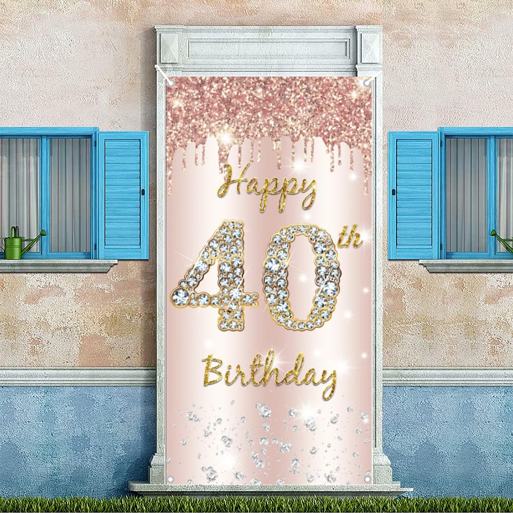 40. urodziny kobiety dekoracja, Happy 40th Birthday Door baner różowe złoto, 40. urodziny materiał szyld szyld plakat dekoracja drzwi, 40. urodziny tło baner kobieta, przyjęcie urodzinowe tabliczka powitanie