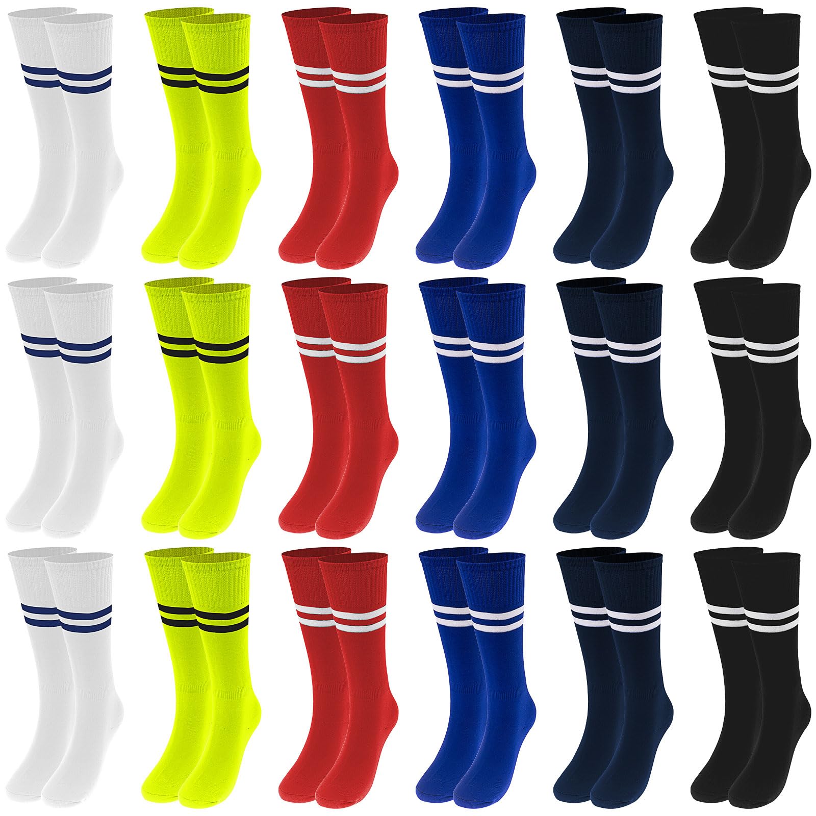 Chaussettes Foot Enfant Lot 18 Paires, Hautes Rayures Garçon Fille, Taille Unique 28-35, 6 Couleurs