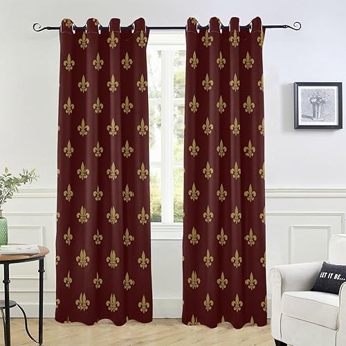 Wudan Royal Lily Fleur De Lis Retro Red Blackout Curtain 84 inches Length Long Curtains for Bedroom & Living Room Floor to Ceiling Curtains Door