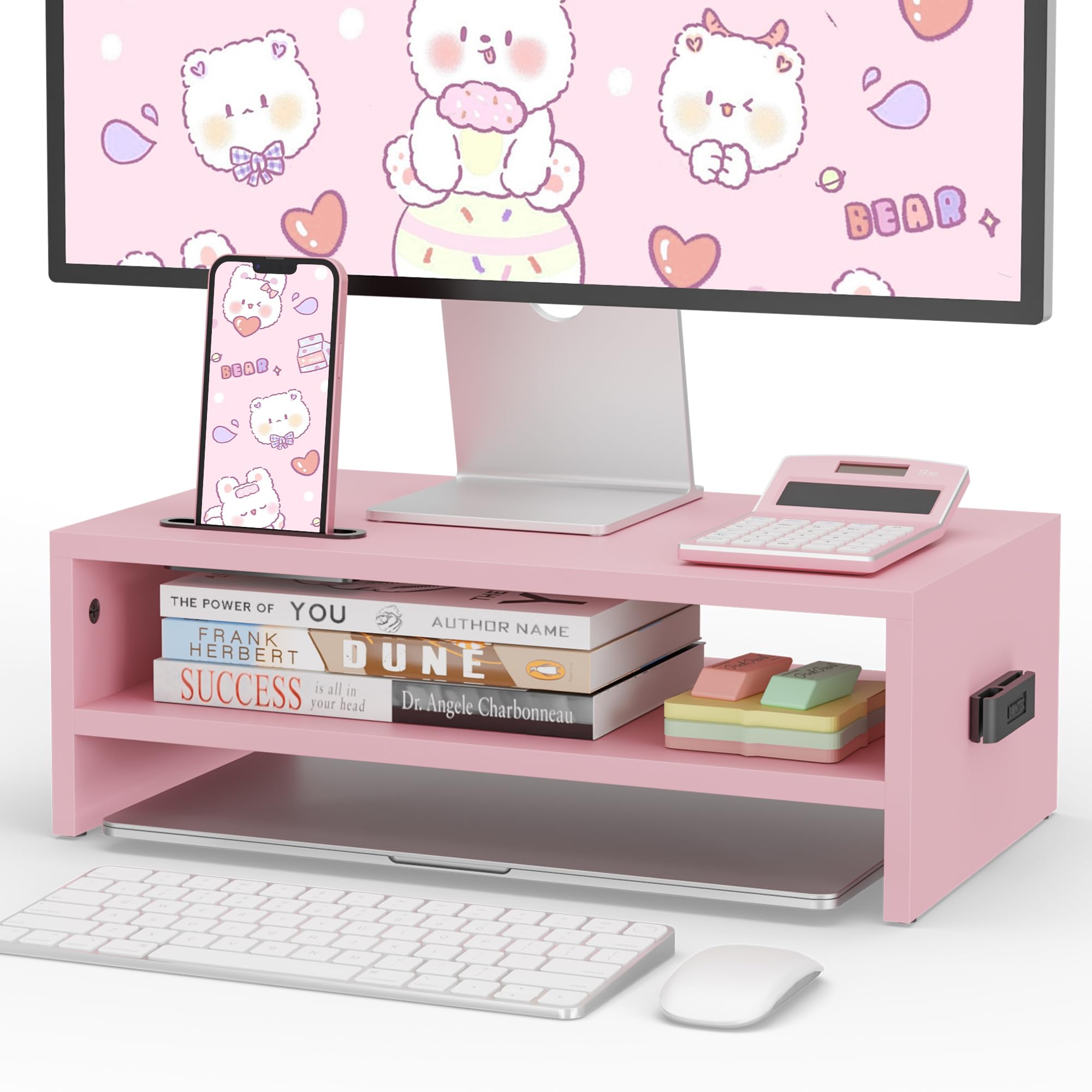 Acer ゲーミングモニター ピンクスタンド Amazon.com: BONTEC Wooden Monitor Stand Riser, 2-Tier Desk Shelf