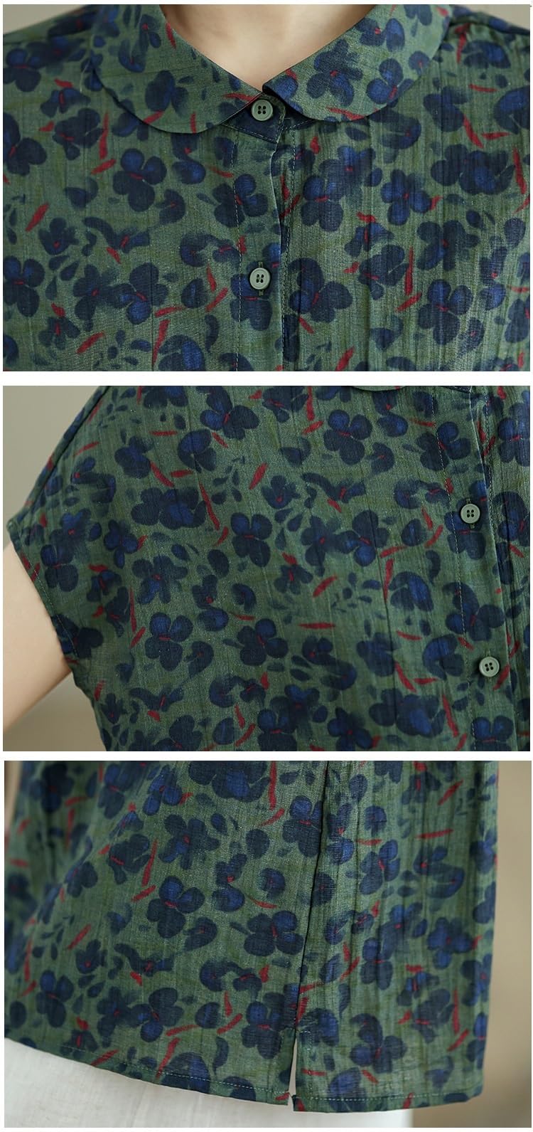 Tops Da Donna In Lino Di Cotone Ultra Sottile Con Stampa Floreale Retrò Camicia Abbottonata A Maniche Corte Con Risvolto Camicetta Comfort Estiva