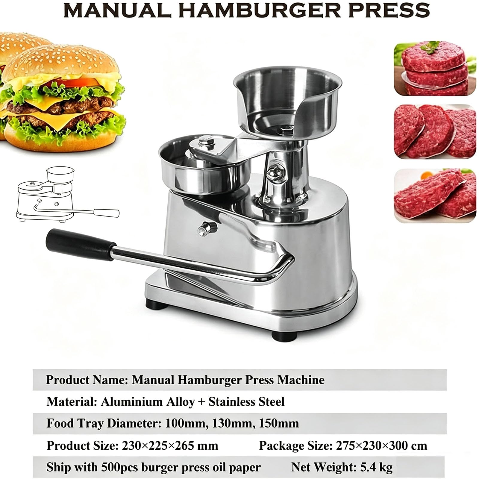 Pressa per Hamburger Commerciale,Macchina per la formatura di tortini