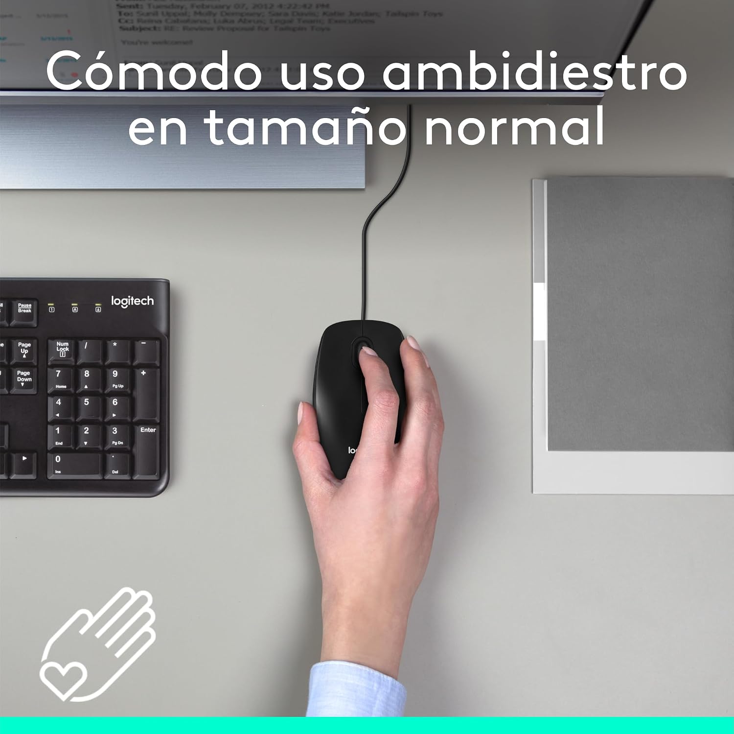 Logitech M100 Ratón con Cable USB | 3 Botones, Seguimiento Óptimo 1000 DPI, Ambidestro, Compatible con PC, Mac, Portátil – Negro 3