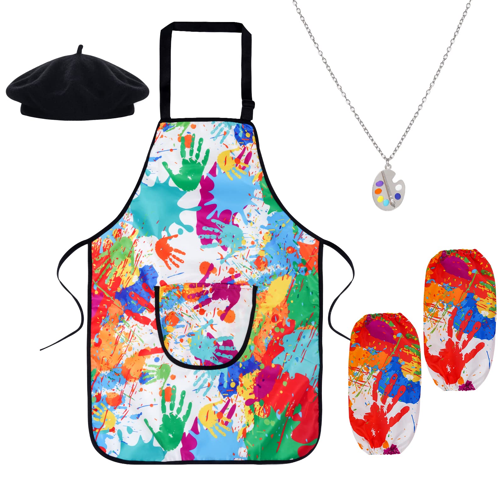 Yookat 5Pcs Kids Artist Costume Accessories Set with Hat Apron Sleeves Necklace Kids Painter Costume