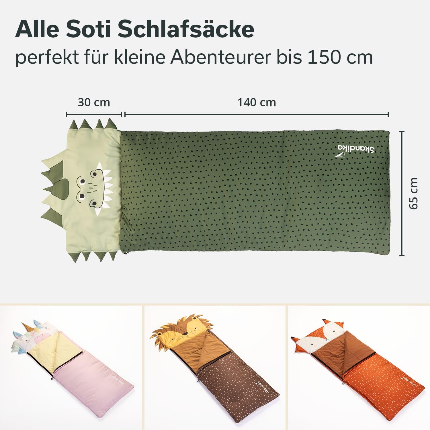 Skandika Saco de Dormir Infantil Soti | hasta 150 cm, de algodón, Lavable a máquina, Saco de Dormir para niños