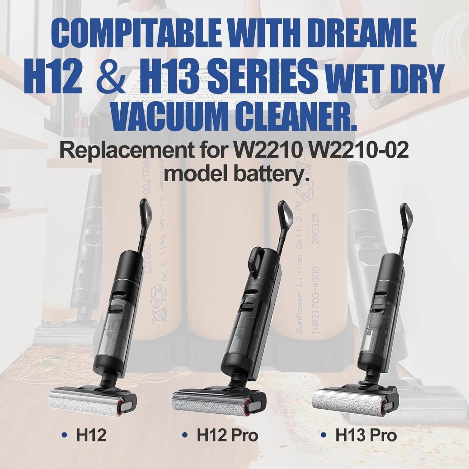 Replacement Battery for Dreame Vacuum Cleaner H12,H12 Pro,H12 Pro Plus,H13 Pro,H13 Pro Plus, Replacement for Battery Model W2210 W2210-02.