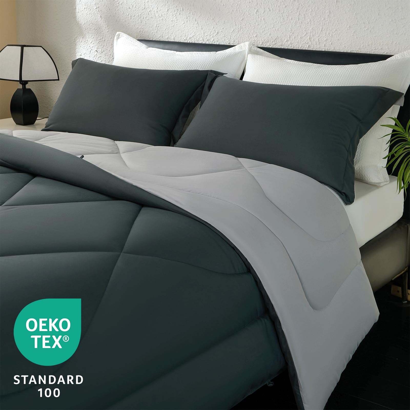 beeweed Piumino Letto Matrimoniale Maxi 4 Stagioni 240x260, Reversibile Piumone Autunnale Invernale 240x260cm - Coperta Trapunta 260x240 di Microfibra Sintetico 300 GSM, OEKO-TEX, Con 2 federa(40X80)