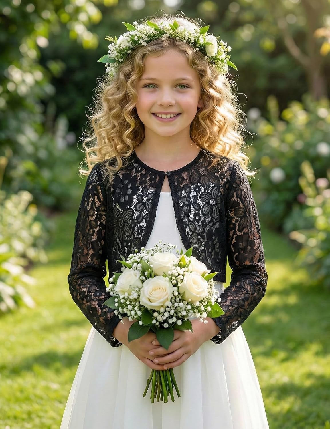 Noomelfish Girls Lace Cardigan Shrug Kids Long Sleeve Bolero Sheer Floral Tops(5-12 Years) - Image 2