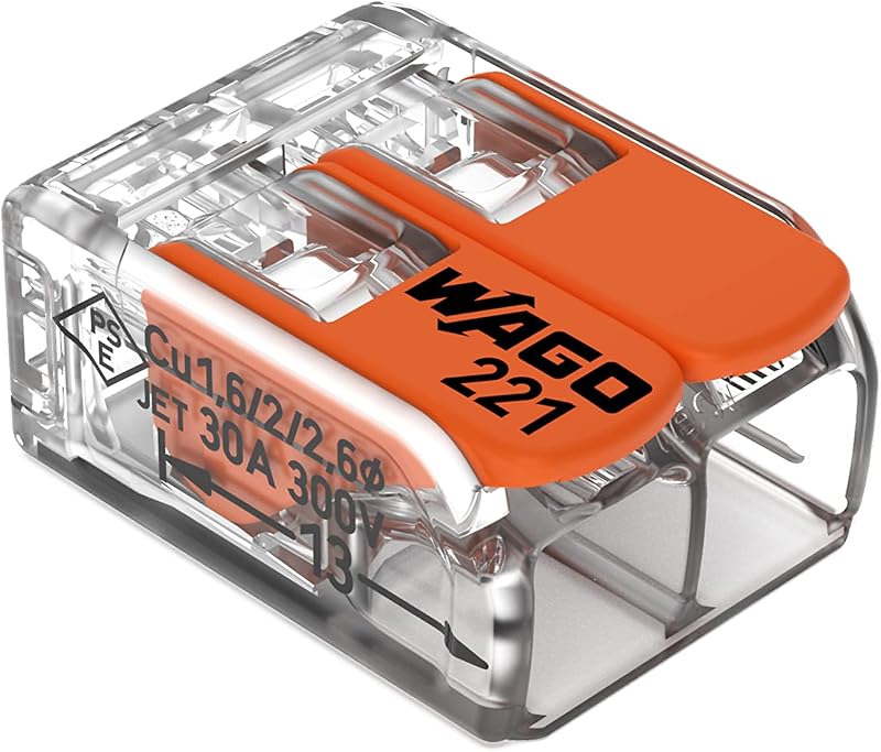 221-612 | WAGO Lever-NUTSsplicing Connector | for Solid and Stranded Conductors | 2-Conductor with Operating levers | 20-10 AWG | Transparent housing | [Box of 50 Pieces]