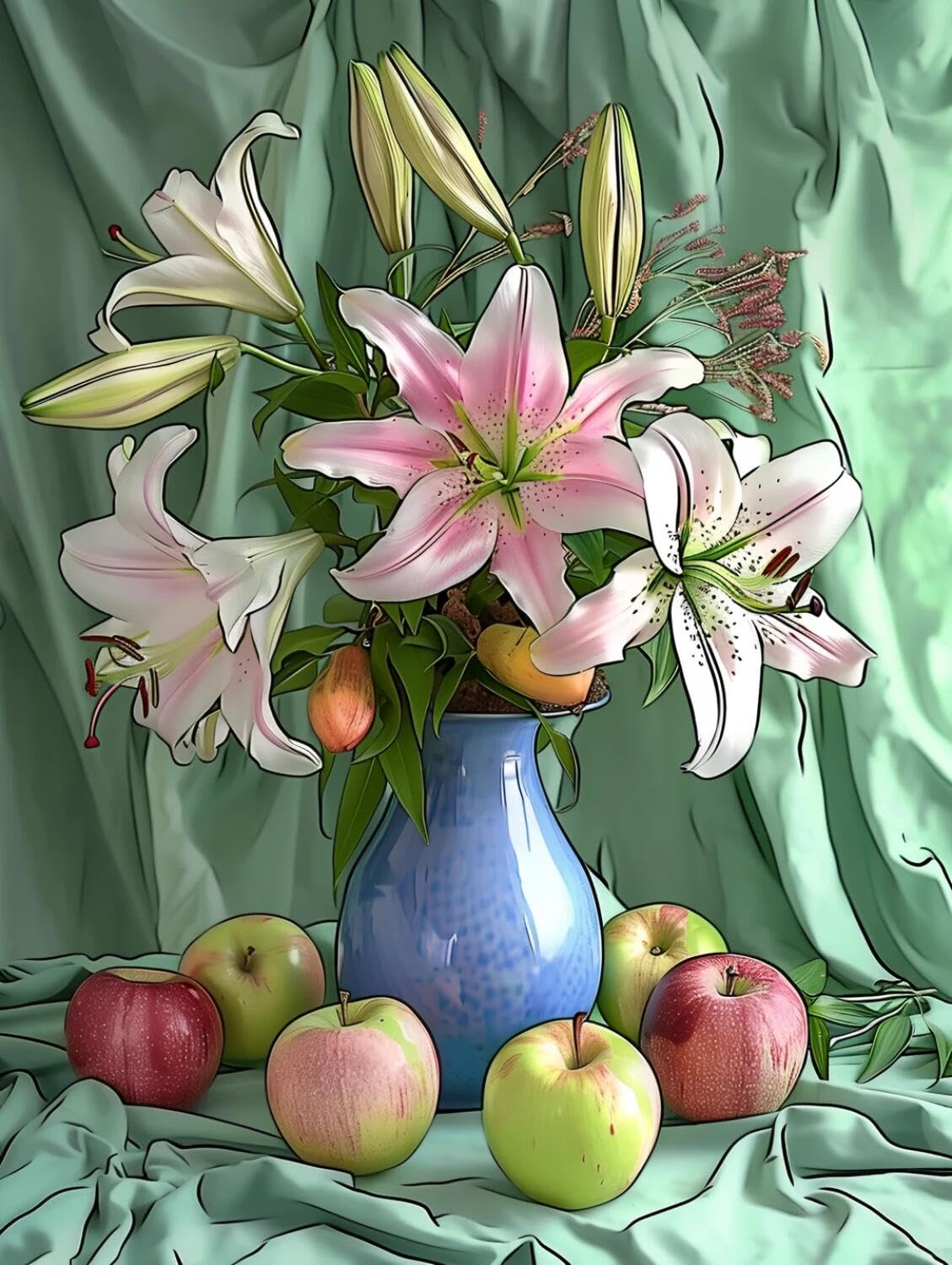 Rqwybcaxn Embroidery Beads Kit Lilies in a vase 40x50cm
