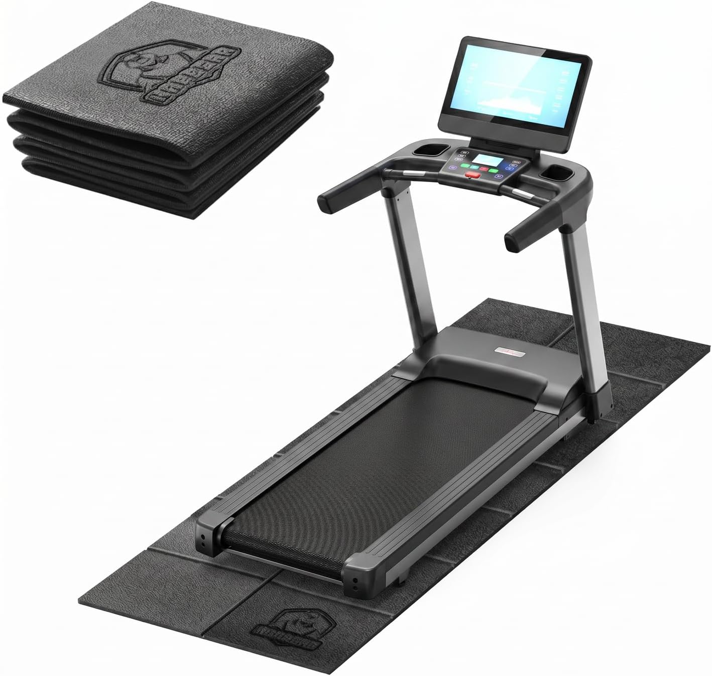 HAPBEAR Treadmill Mat – 68″x24″x1/5″ Thick Non-Slip Foldable Exercise Equipment Mat for Walking Pad, Weight Bench & Treadmill – Shock Absorbing Floor Protector for Home Gym, Carpet & Hardwood Floors