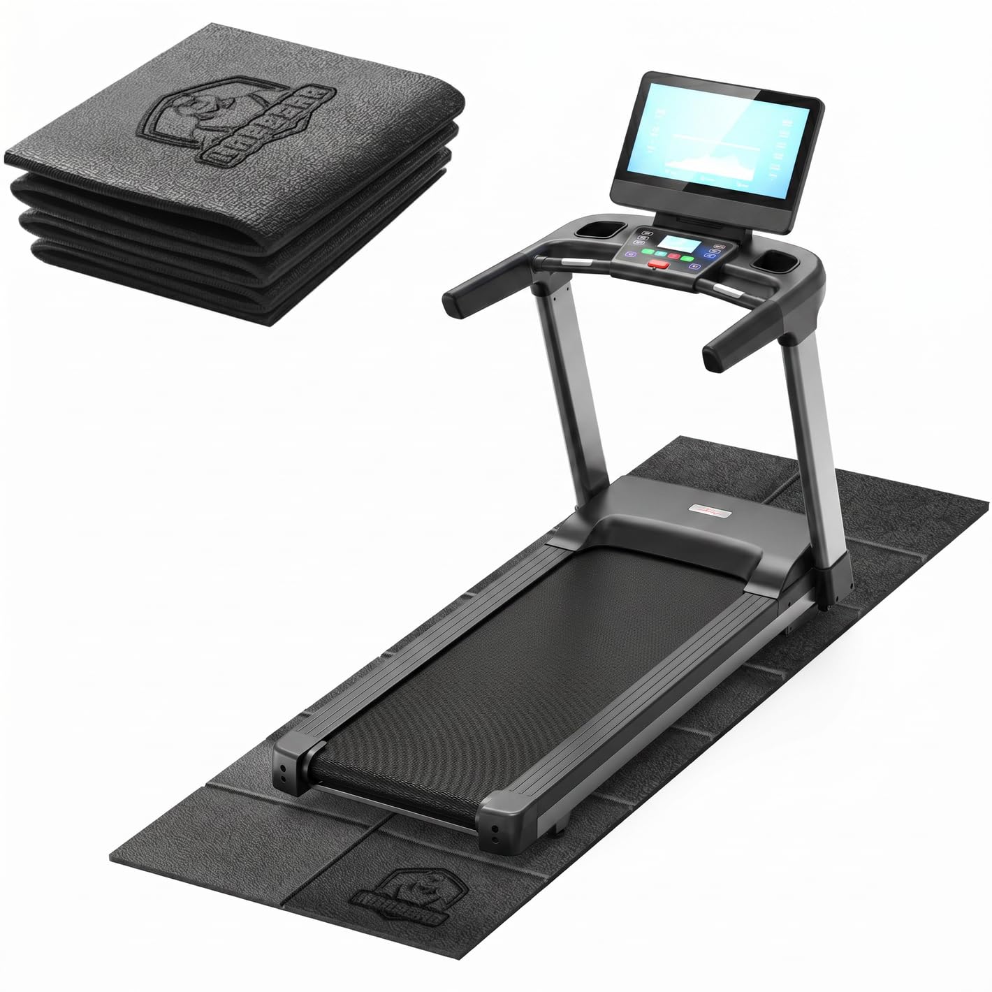 HAPBEAR Foldable Black Treadmill Mat - 200×90cm×5mm, PVC Exercise Mat for Home Gym Workout, Non-slip, Noise Reduction, Waterproof