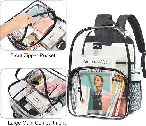 Miniatura 6 de COVAX Mochila transparente, bolsas transparentes transparentes, mochila transparente de PVC resistente al agua para escuela, trabajo, seguridad,