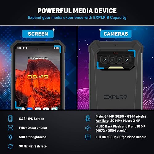 Miniatura 7 de TESLA Teléfono EXPLR 9, teléfono celular resistente Android todo terreno, desbloqueado, resistente a golpes, agua y polvo, pantalla de 6.7 pulgadas,