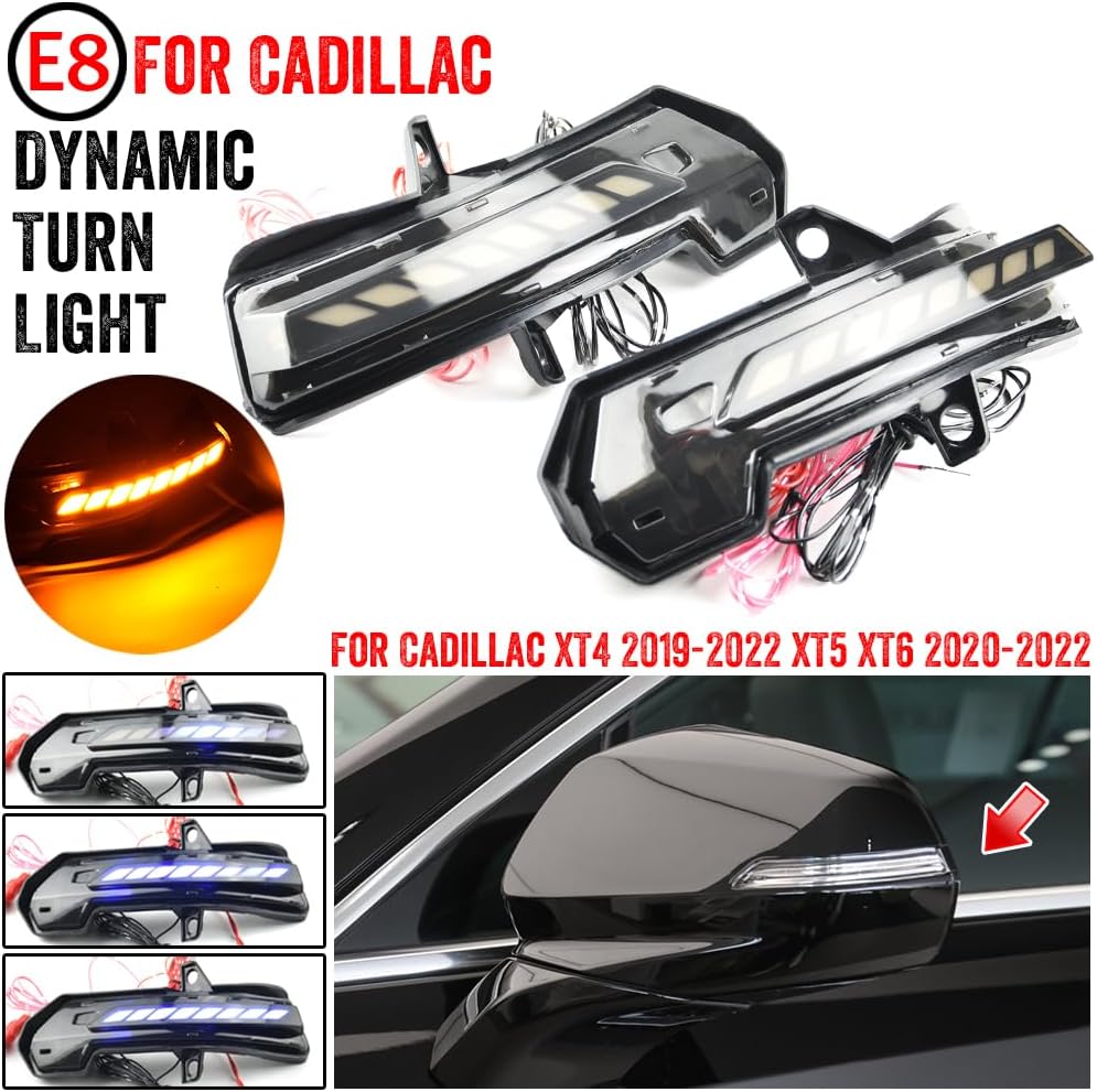2pcs LED Dynamic Turn Signal Light Assembly Side Mirror Sequential Blinker Lamp Compatible with Ca-dillac CT4 XTS XT56 XT4 CT6 CT5 2020-2022-Yellow+Blue