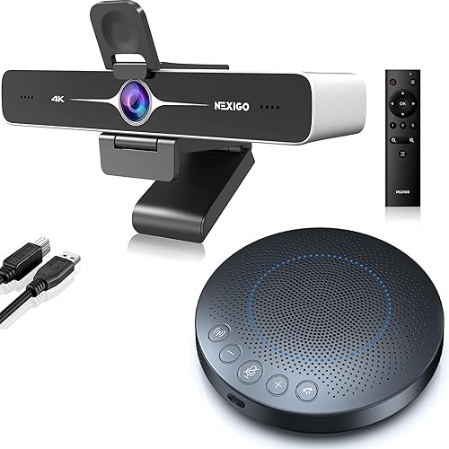 NexiGo Kits de cámara web con zoom 4K, N970P Al-Powered Auto-Framing, cámara web con memoria flash, Sony_Sensor, altavoz Bluetooth, altavoz de