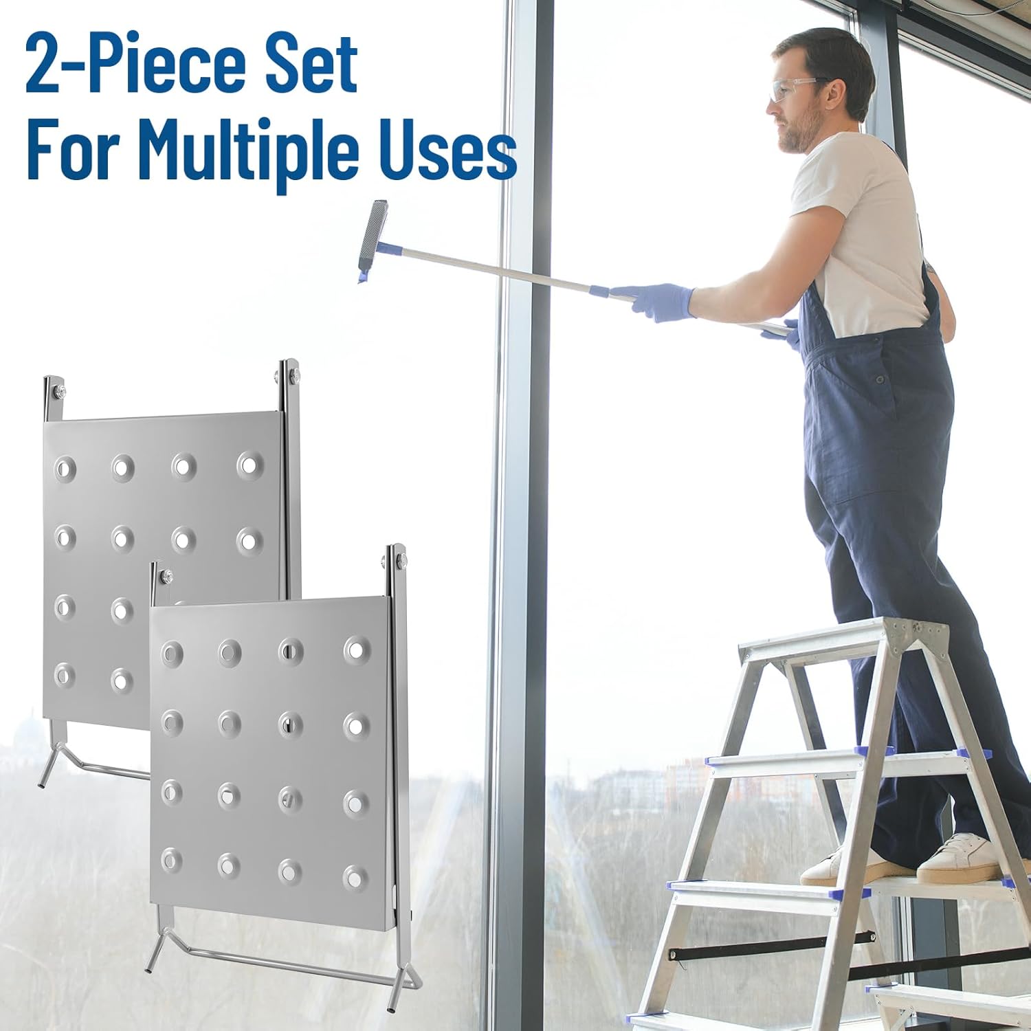 LEIFIDE 2 Pcs Ladder Work Platform – 400 Lbs Heavy Duty Non-Slip Platform Tray, Stable Standing Surface for Painters, DIY & Home Projects – Quick Install, Space Saving, Fit for Most Ladder