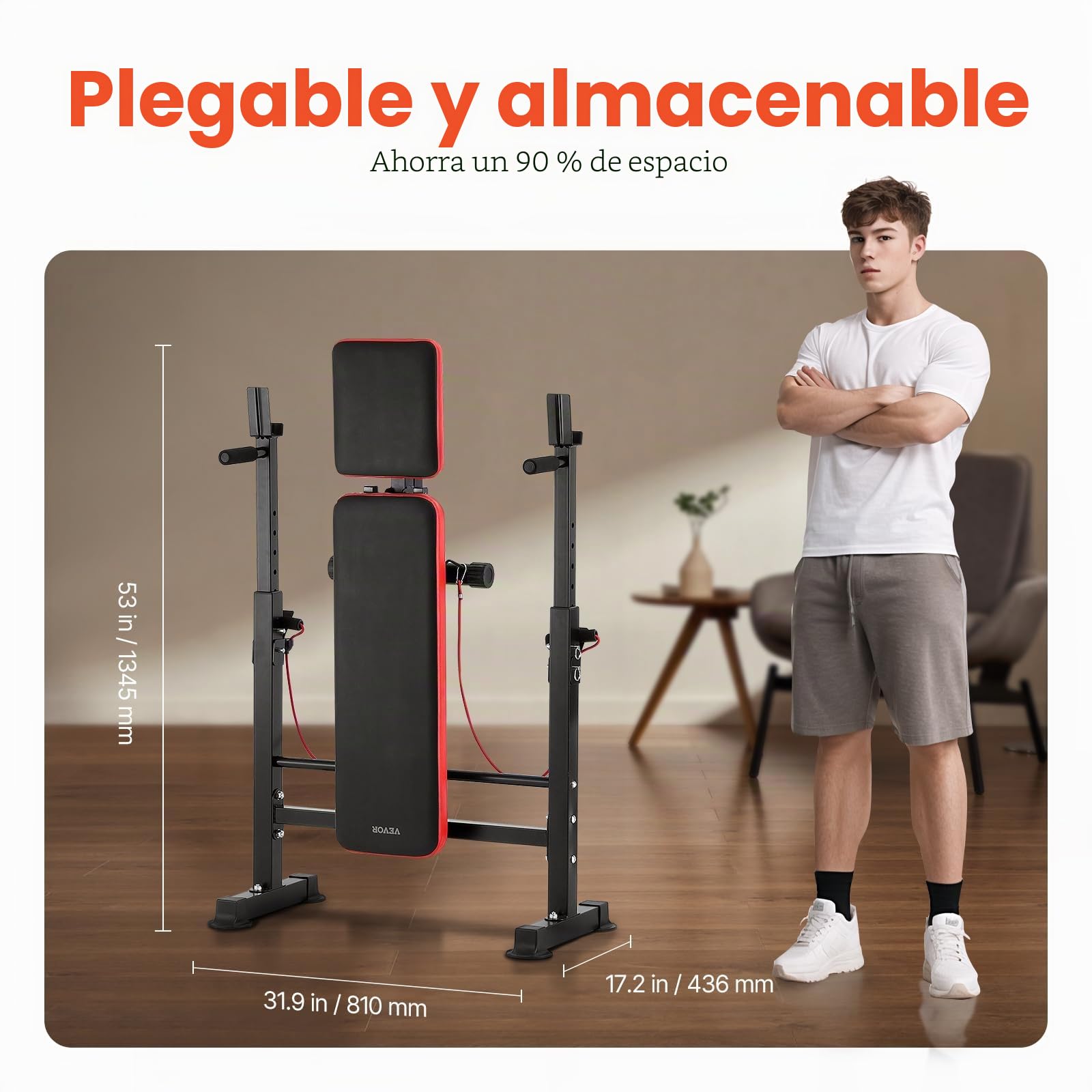 VEVOR Banco de Pesas 6 en 1 Banco de Ejercicios para Abdominales para Entrenamiento de Fuerza en el Gimnasio en Casa, 272 kg Banco Plano Inclinado y Declinado de Plegado Rápido, 1400 x 840 x 1170 mm