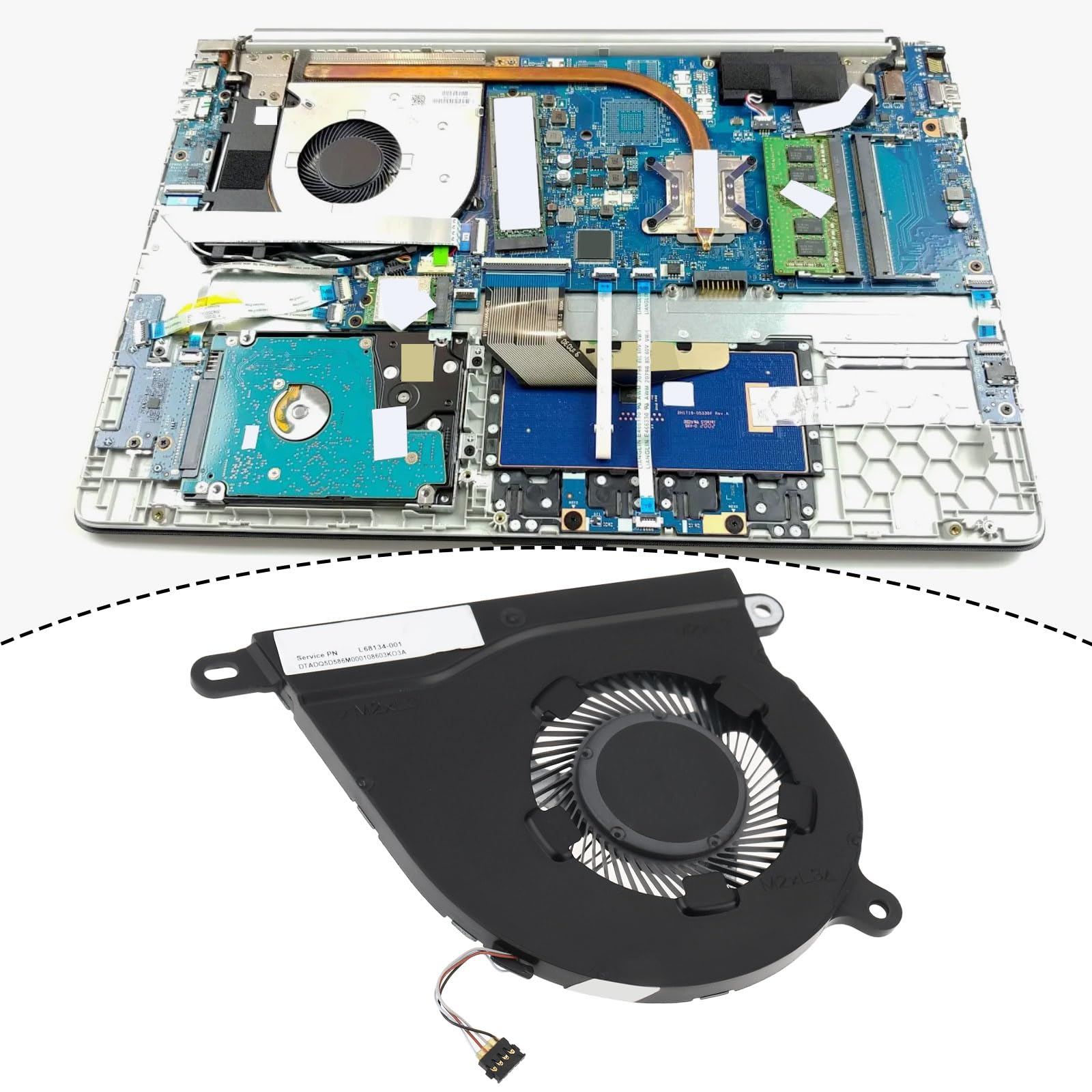 eMagTech 1x Laptop CPU Cooling Fan 5V 4-Pin Cable L68134-001 L68132-001 Compatible with HP 15-DY 15s-FQ - 2