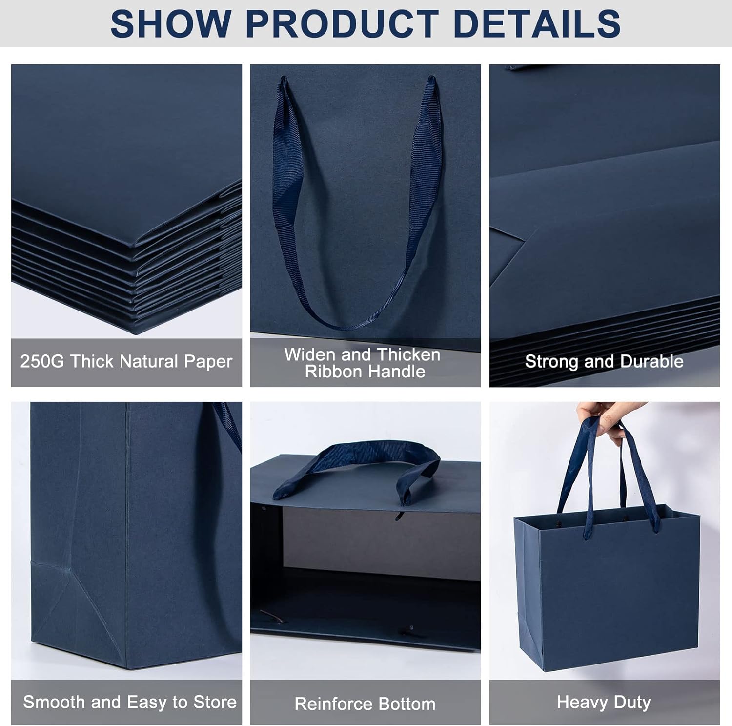 Umoonfine 8.7x3.9x7.1 Inches Navy Blue Gift Bags Bulk, 12 Pack Navy Blue Paper Gift Bags with Handles Navy Kraft Gift Wrap Bags for Wedding, Party,Shopping, Merchandise Business - Image 3