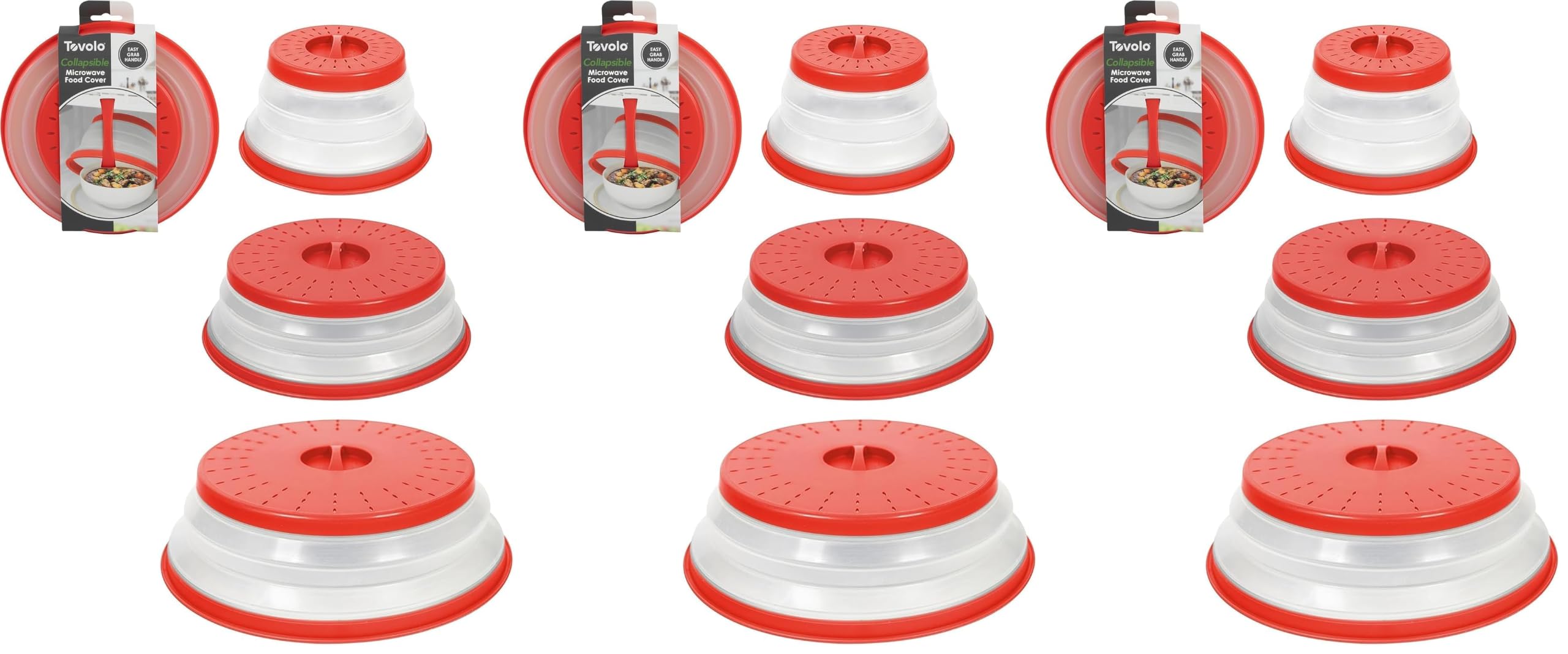 Tovolo Microwave Splatter Cover for Food(Candy Apple Red) Collapsible &amp; VentedSilicone Splatter GuardLid,Microwave Plate &amp; Dish Cover with Handle,BPA-FreeKitchen Gadget for Meal Prep, (Pack of 9)