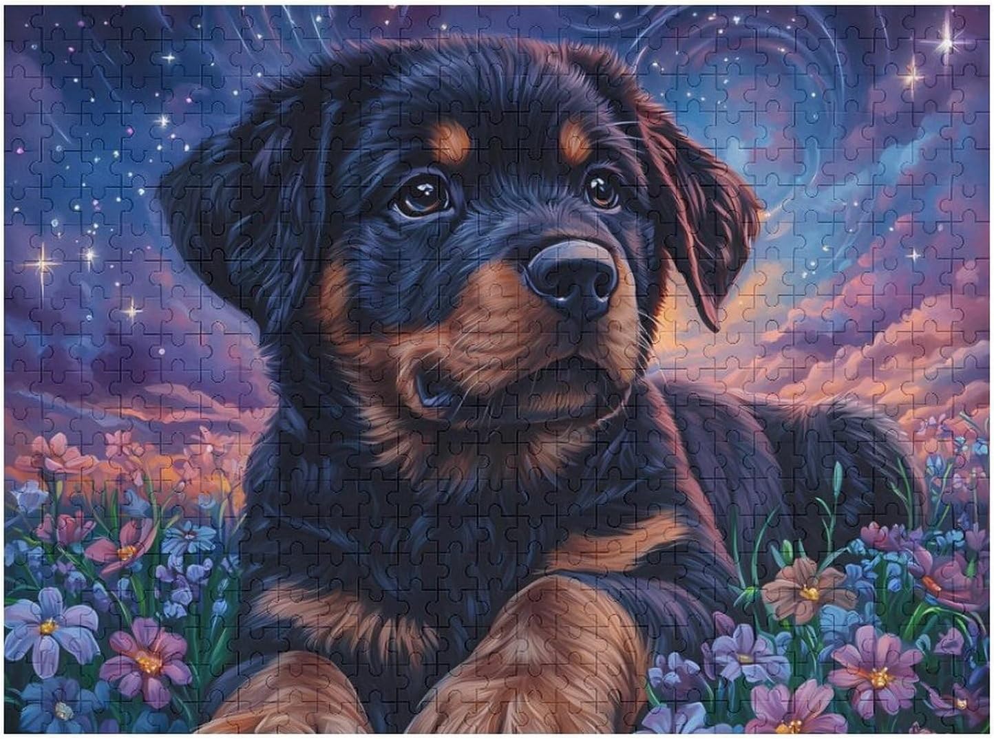 Rottweiler Flowers Wood Puzzle Challenging Jigsaw Puzzles for Women Men