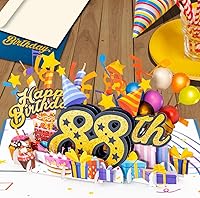 Vista 5 de iGifts And Cards Tarjeta desplegable 3D de feliz cumpleaños 88 – Diseño azul con números de purpurina, globos, pasteles y regalos – Tarjeta